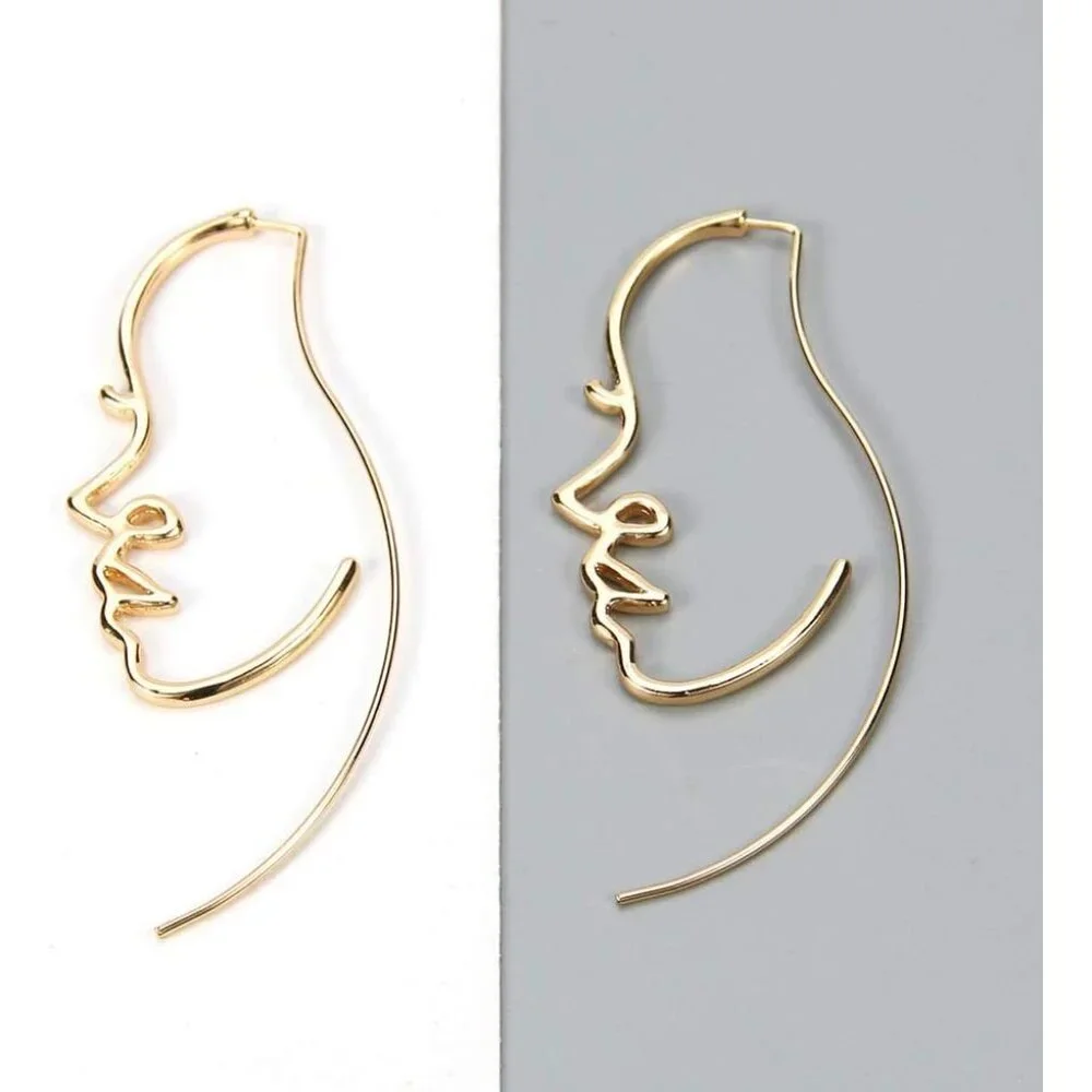Hollowed out face drop earrings for women gold plated punk earrings Jewelry gold_2